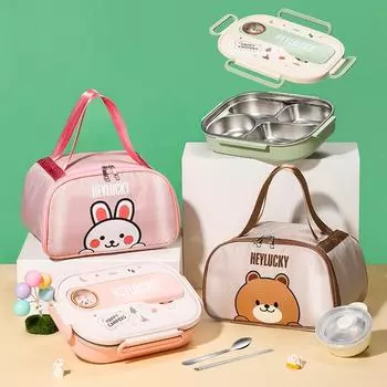 Изолированный ланч-бокс из нержавеющей стали 316, детская тарелка с мультяшной перегородкой, тарелка для бенто, микроволновая печь для разогрева