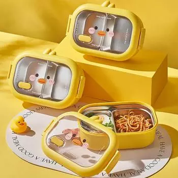 Изолированный ланч-бокс из нержавеющей стали для детей Aldult Cute Cartoon Divides Bento Box BPA Free Food Container Outdoor Tableware 1L