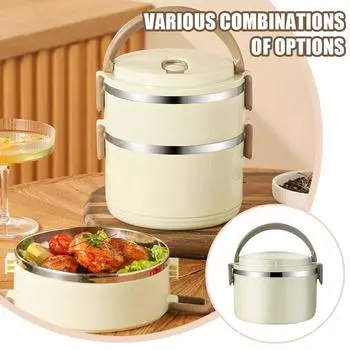 Изолированный ланч-бокс из нержавеющей стали с большой емкостью, портативный рабочий, студенческий обеденный отсек Si H8Z3 light green-Three-layer