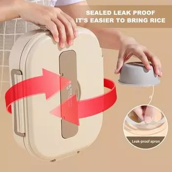 Изолированный ланч-бокс с отделениями, легко моющийся контейнер из нержавеющей стали для ланча, многоразовый ланч-бокс с посудой для взрослых и детей бежевый