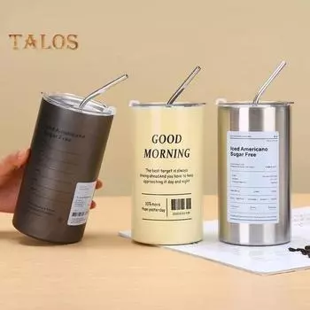 Изолированный стакан из нержавеющей стали с надежной герметичной соломенной крышкой. Экологичная кофейная чашка для горячих холодных напитков. Герметичная дорожная кружка для домашнего офиса на открытом воздухе. 320ml