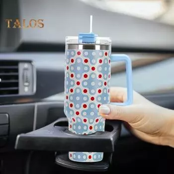 Изолированный стакан с ручкой и соломенной крышкой, 40 унций, вакуумная дорожная кружка из нержавеющей стали с двойными стенками, водные коктейли, чай, герметичная автомобильная кофейная чашка для школы B