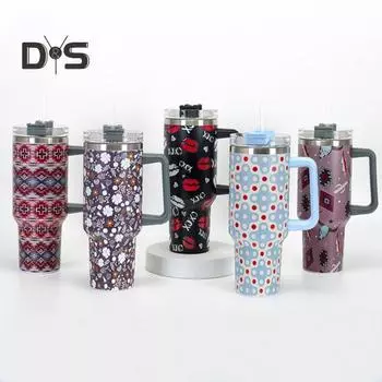 Изолированный стакан с ручкой и соломенной крышкой, 40 унций, вакуумная дорожная кружка из нержавеющей стали с двойными стенками, водные коктейли, чай, герметичная автомобильная кофейная чашка для школы B