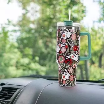 Изолированный стакан с ручкой и соломенной крышкой, 40 унций, вакуумная дорожная кружка с двойными стенками из нержавеющей стали, водные коктейли, чай, герметичная автомобильная кофейная чашка для школы B