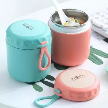 Изоляционная чашка для супа из нержавеющей стали, герметичная термобанка, контейнер для завтрака, салата, ланча, контейнер для еды с ложкой, вакуумная бутылка для воды 430ml зелёный
