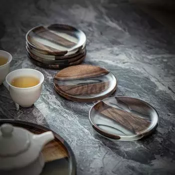 Изоляционная подставка из смолы Деревянная подставка из смолы Подставки под напитки Подстаканник для чая Кофейный столик для вина Подставка под напитки Украшение для кухни