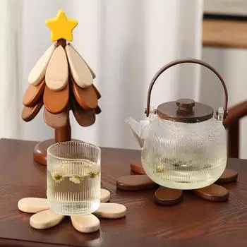 Изоляционный коврик для рождественской елки, набор из цельного дерева, обеденный стол, коврик, защищающий от ожогов, коврик для горшка, креативное украшение для дома, подставки для горшков M