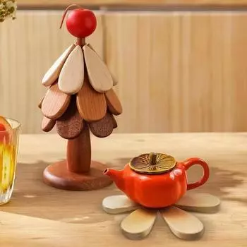 Изоляционный коврик для рождественской елки, противоожоговые коврики, складная деревянная подставка под елку для горячих блюд/кастрюль/мисок/чайников, домашний декор 27x11cm