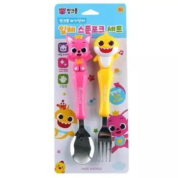 Izoum Pinkfong Baby Shark 3D Infant Spoon Fork Set, разноцветный, ложка + вилка, популярная корейская столовая посуда