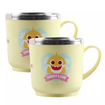 Izoum Pinkfong Baby Shark Нескользящая чашка с ручкой из нержавеющей стали, 200 мл, желтый, 2 шт.