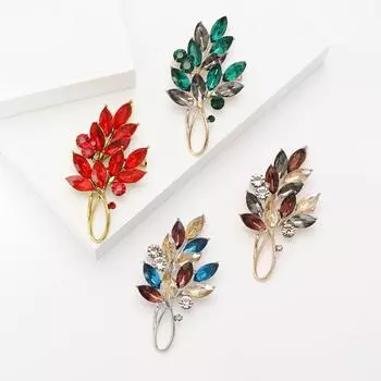 Изящная брошь из сплава со стразами в виде двух листьев, модный женский костюм, кардиган, корсаж, ювелирное украшение, булавка