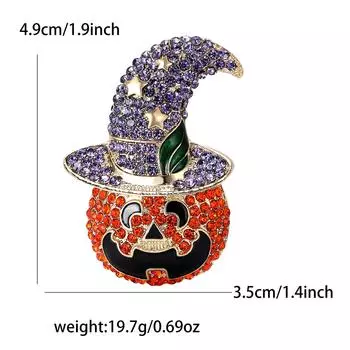 Изящная брошь-тыква-волшебник из сплава со стразами на Хэллоуин для мужского и женского костюма, свитера, корсажа, украшения