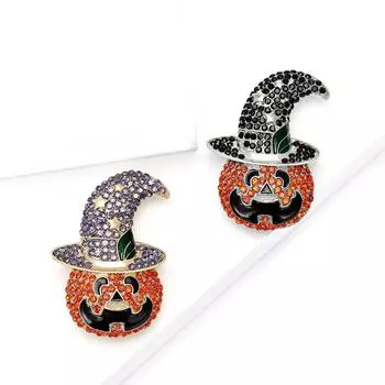 Изящная брошь-тыква-волшебник из сплава со стразами на Хэллоуин для мужского и женского костюма, свитера, корсажа, украшения