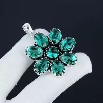 Изящная подвеска-цветок из серебра 925 пробы с драгоценными камнями Aqua Appetite — дизайн в виде груши ручной работы, повседневная бижутерия, подарок на день рождения 2.36 зелёный