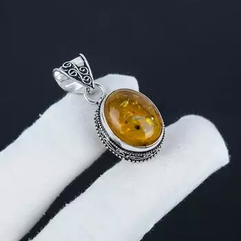 Изящная подвеска из балтийского янтаря, стерлингового серебра 925 пробы — овальный дизайн ручной работы, повседневное украшение, подарок на день рождения 1.95 жёлтый