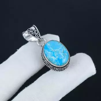 Изящная подвеска из серебра с драгоценным камнем Ларимар из стерлингового серебра 925 пробы — овальный дизайн ручной работы, повседневная бижутерия, подарок на День отца 1.95 синий