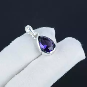Изящная подвеска из серебра с драгоценным камнем черной шпинели из стерлингового серебра 925 пробы — грушевидный дизайн ручной работы, повседневная одежда в стиле минимализма, праздничный наряд в подарок 1 фиолетовый