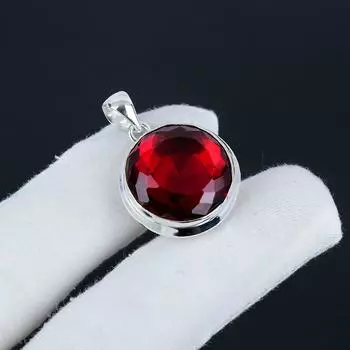 Изящная подвеска из серебра с красным гранатом и драгоценным камнем из стерлингового серебра 925 пробы — овальный дизайн ручной работы, повседневная бижутерия, подарок на День отца 1.95 красный