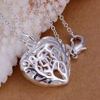 Изящная подвеска с серебряным покрытием 925 пробы - серебряные ювелирные изделия, цепочка, ожерелье с подвесками в виде цветка и сердца для женщин Sp010 45cm