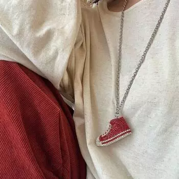 Изящная вспышка, полная бриллиантовая холщовая обувь, кулон, ожерелье, женский нишевый дизайн, чувство уникальной индивидуальности, изысканная универсальная цепочка на шею, цепочка на свитер