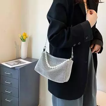 Изящная жемчужная сумочка со стразами, модная, блестящая, золотая, для вечеринок, ужина, сумка на плечо, элегантный, серебряный, женский кошелек для телефона и денег чёрный