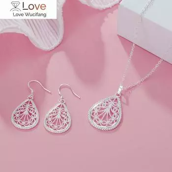 Изящное элегантное ожерелье с подвеской в виде капли воды из стерлингового серебра 925 пробы, серьги для женщин, роскошные модные комплекты ювелирных изделий для вечеринок и свадеб