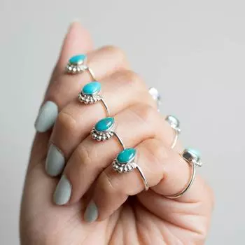 Изящное бирюзовое кольцо • Изящное индивидуальное составное кольцо • Персонализированный подарок для молодой мамы • Подарок на рождение ребенка • Ювелирные изделия для любителей домашних животных • 5 Pcs (Free Size) синий