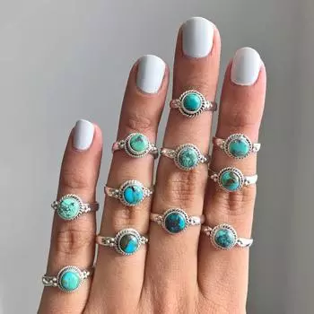 Изящное бирюзовое кольцо • Изящное индивидуальное составное кольцо • Персонализированный подарок для молодой мамы • Подарок на рождение ребенка • Ювелирные изделия для любителей домашних животных • 5 Pcs (Free Size) синий