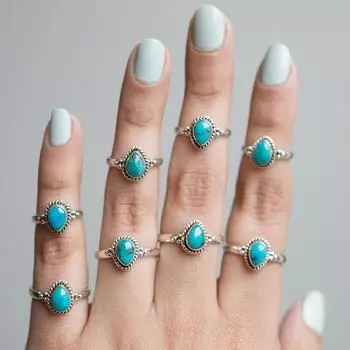 Изящное бирюзовое кольцо • Изящное составное кольцо на заказ • Персонализированный подарок для молодой мамы • Подарок на рождение ребенка • Ювелирные изделия для любителей домашних животных 5 Pcs (Free Size) синий