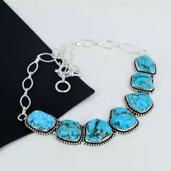 Изящное бирюзовое ожерелье ручной работы из стерлингового серебра 925 пробы, бирюзовое серебряное ожерелье для жены, ожерелье унисекс, подарок на вату 20 синий