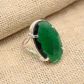 Хром-диопсид-драгоценный камень 925 пробы, стерлинговое серебро, ювелирное изделие ручной работы, изящное кольцо 4 зелёный
