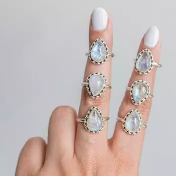 Изящное кольцо с лунным камнем • Изящное индивидуальное составное кольцо • Персонализированный подарок для молодой мамы • Подарок на рождение ребенка • Ювелирные изделия для любителей домашних животных • 5 Pcs (Free Size) синий