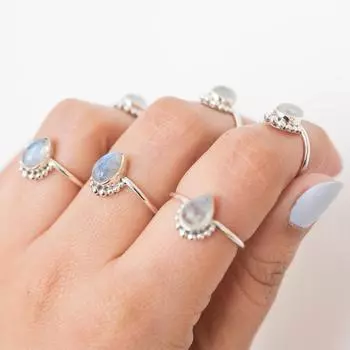 Изящное кольцо с лунным камнем • Изящное индивидуальное составное кольцо • Персонализированный подарок для молодой мамы • Подарок на рождение ребенка • Ювелирные изделия для любителей домашних животных • 5 Pcs (Free Size ) синий