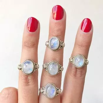 Изящное кольцо с лунным камнем • Изящное индивидуальное составное кольцо • Персонализированный подарок для молодой мамы • Подарок на рождение ребенка • Ювелирные изделия для любителей домашних животных 5 Pcs (Free Size ) белый