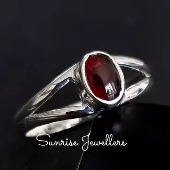 Изящное овальное гранатовое кольцо из стерлингового серебра, идея подарка на вторую годовщину, красный драгоценный камень, украшения в стиле бохо, камень января, 3 Us красный