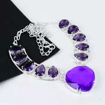 Изящное ожерелье из аметиста, ручной работы, из стерлингового серебра 925 пробы, гальванопластика, аметистовое серебряное для жены, унисекс кулон, подарки на День благодарения 20 фиолетовый