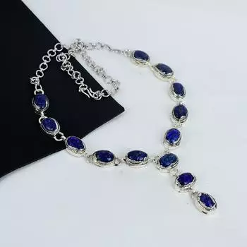 Изящное ожерелье из драгоценных камней лазурита ручной работы из стерлингового серебра 925 пробы, ожерелье из серебра лазурита для жены, ожерелье унисекс, подарок на вату 20 синий