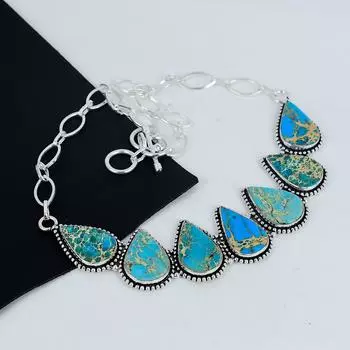 Изящное ожерелье из драгоценных камней с морскими отложениями ручной работы из стерлингового серебра 925 пробы, ожерелье из серебра с морскими отложениями для жены, ожерелье унисекс, праздничный наряд в подарок 20 синий