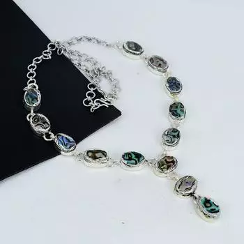 Изящное ожерелье из драгоценных камней в виде ракушки-ушка ручной работы из серебра 925 пробы, серебряное ожерелье из ракушки-ушка для жены, ожерелье унисекс, праздничный наряд в подарок 20 синий