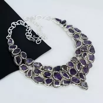 Изящное ожерелье из необработанного аметиста, выполненное вручную из серебра 925 пробы методом гальванопластики, ожерелье из необработанного аметиста для жены, ожерелье унисекс на Пасху 20 фиолетовый