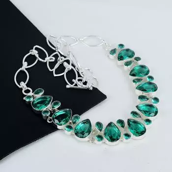 Изящное ожерелье из серебра 925 пробы с драгоценным камнем зеленого апатита, серебряное ожерелье с зеленым апатитом для жены, ожерелье унисекс, подарок на день рождения для любимой 20 зелёный