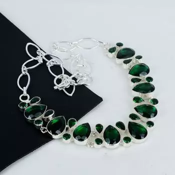 Изящное ожерелье из серебра 925 пробы с драгоценным камнем зеленого турмалина, серебряное ожерелье с зеленым турмалином для жены, ожерелье унисекс, подарок на вату 20 зелёный