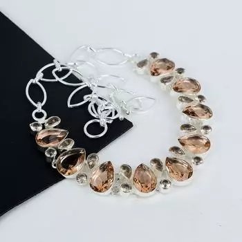 Изящное ожерелье из серебра 925 пробы с драгоценным камнем морганит, серебряное ожерелье с морганитом для жены, ожерелье унисекс, подарок на Рождество 20 жёлтый