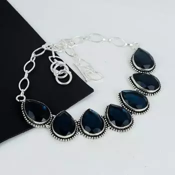 Изящное ожерелье из серебра 925 пробы с драгоценными камнями Таназнит, серебряное ожерелье с Таназнитом для жены, ожерелье унисекс, праздничный наряд в подарок жене 20 синий