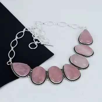 Изящное ожерелье из серебра 925 пробы с драгоценными камнями из розового кварца, серебряное ожерелье из розового кварца для жены, ожерелье унисекс, подарок на Рождество 20 розовый