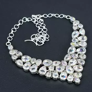 Изящное ожерелье из серебра 925 пробы с мистическим топазом, серебряное ожерелье с мистическим топазом для жены, ожерелье унисекс, подарок на День благодарения 20 белый