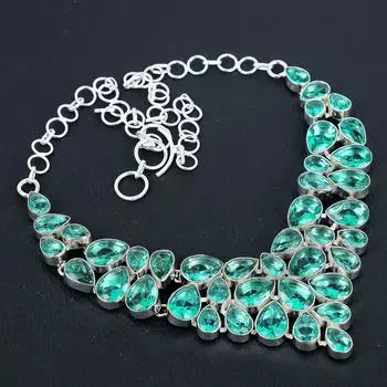 Изящное ожерелье из серебра 925 пробы с драгоценным камнем зеленого апатита, серебряное ожерелье с зеленым апатитом для жены, ожерелье унисекс, подарок на день рождения для любимой 20 зелёный