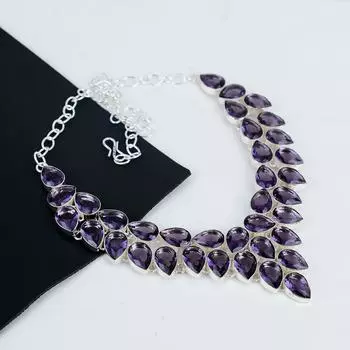 Изящное ожерелье из серебра 925 пробы с аметистом, ручная работа, аметистовое серебряное ожерелье для жены, унисекс-ожерелье, подарок на День благодарения 20 фиолетовый