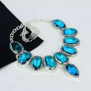 Изящное ожерелье из серебра 925 пробы с драгоценным камнем голубого топаза ручной работы, выполненное методом гальванопластики, серебряное ожерелье унисекс из голубого топаза для жены, подарки на ватные палочки 20 синий