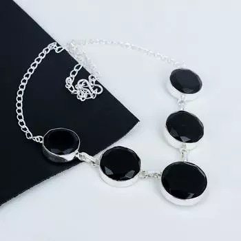 Изящное ожерелье из серебра 925 пробы с драгоценными камнями из черной шпинели, серебряное ожерелье с зеленым турмалином для жены, ожерелье унисекс, подарочный наряд для вечеринки 20 чёрный